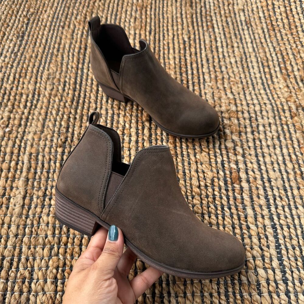 Women's Brown Suede Ankle Booties Casual Block Heel